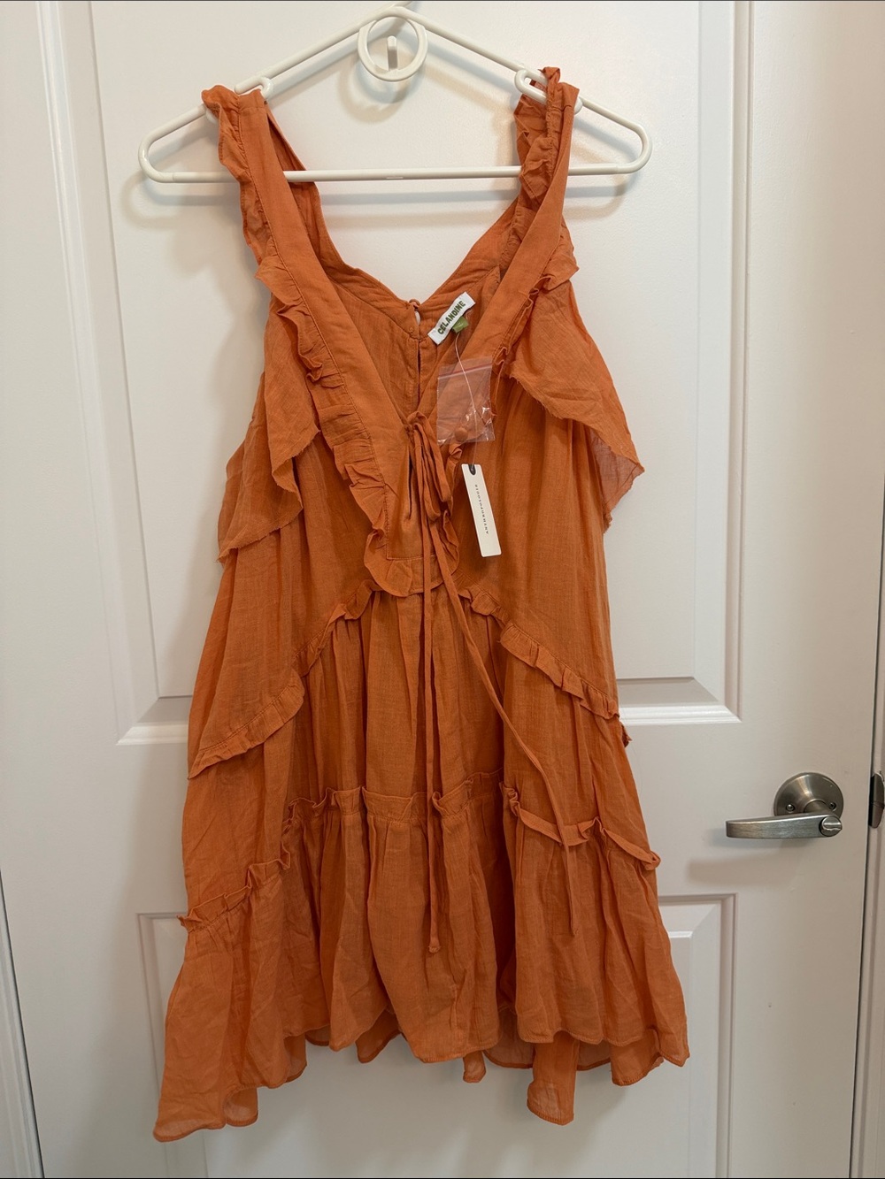 Anthropologie Ruffle-Tiered Mini Dress in Rust Orange